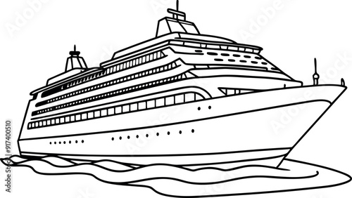 Black And White Illustration of a Cruise Ship on the Ocean