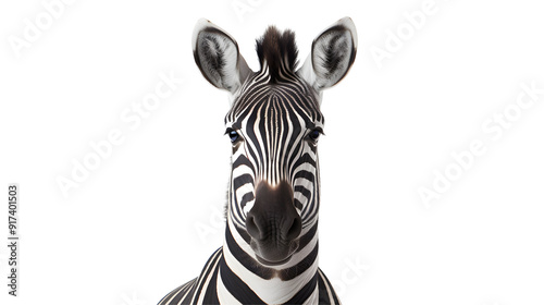 Zebra portrait, animal standing and looking straight