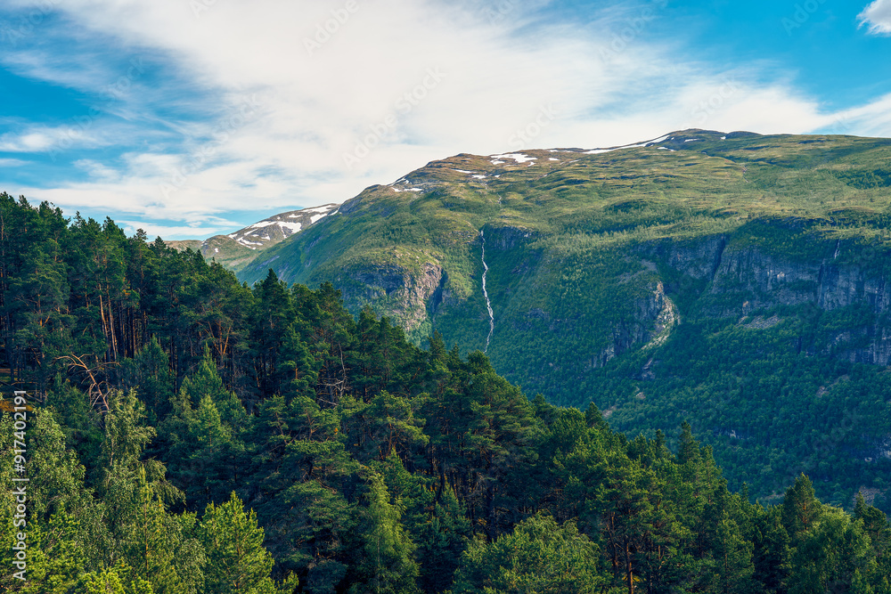 View from the Norwegian Scenic Route of the Aurlandsfjellet Mountains in June. View from the Norwegian Scenic Route of the Aurlandsfjellet Mountains in June.
