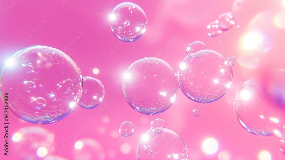 Dreamy Scene of Shiny Bubbles on a Pink Background Dreamy Scene of Shiny Bubbles on a Pink Background