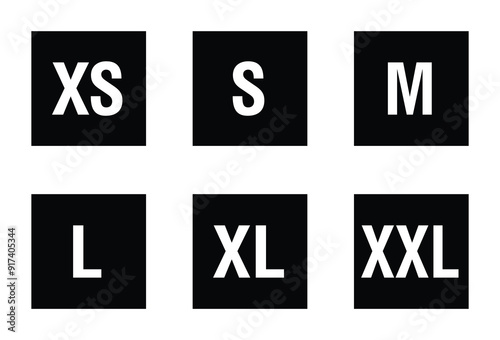 Clothes sizes sign XS S M L XL XXL. Label icon vector. Size clothing t-shirt for labels. Apparel sizes logo or icon. Eps10 vector illustration.