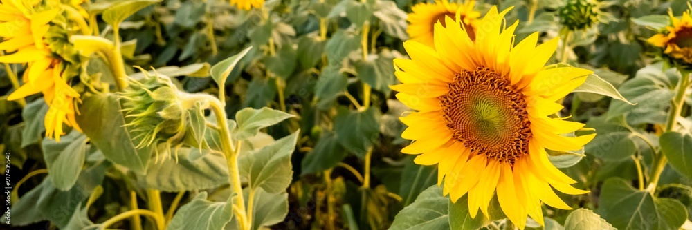 A vibrant sunflower field in full bloom under the summer sun, perfect for celebrating nature and agricultural bounty A vibrant sunflower field in full bloom under the summer sun, perfect for celebrating nature and agricultural bounty