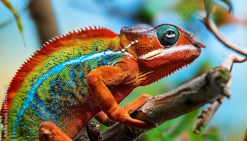 colorful close up of a lizard camelion in a tree close lizard photo