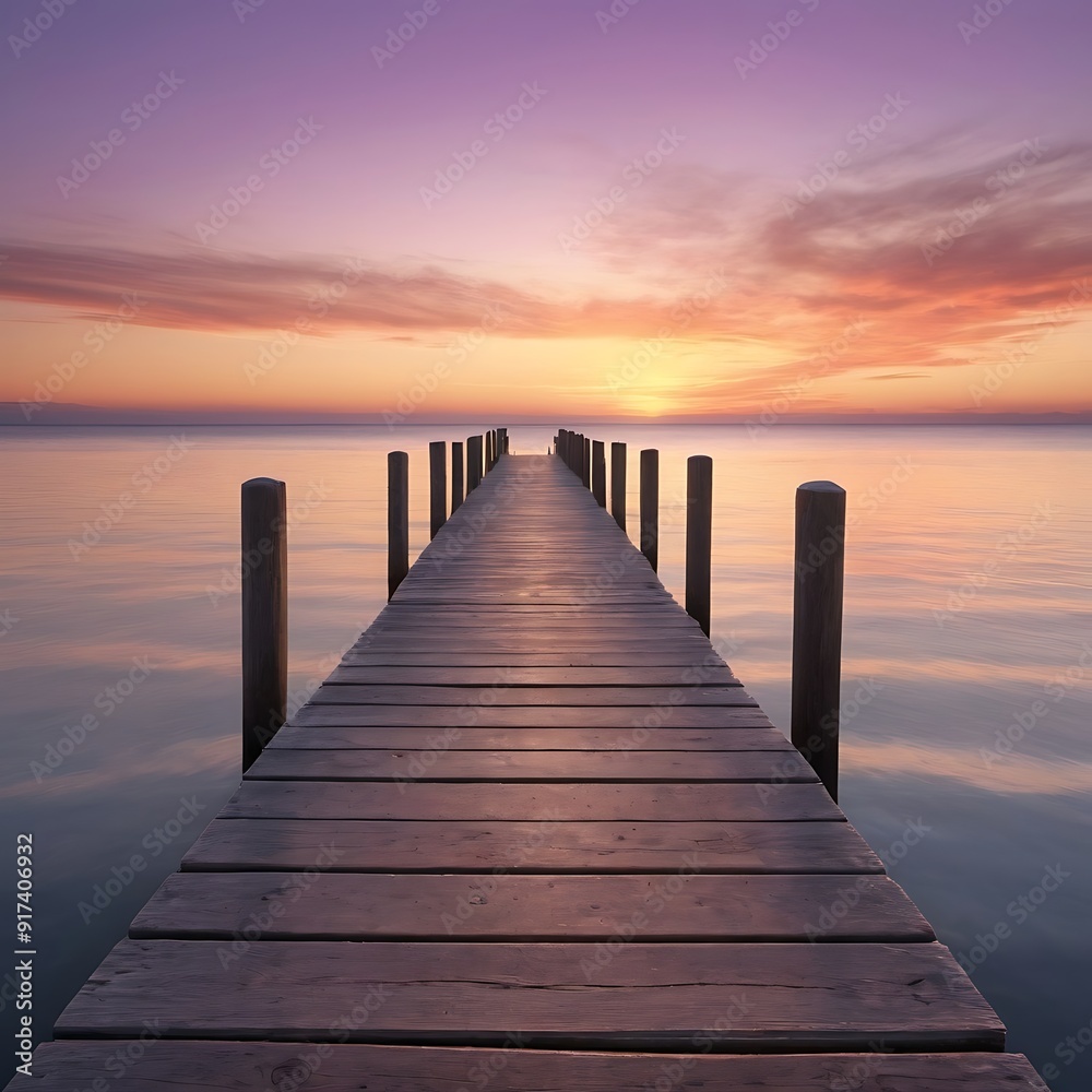 A weathered wooden pier jutting out into a calm ocean at sunset. The warm light of the setting sun casts a golden glow on the water and the pier, and the sky is ablaze with vibrant colors A weathered wooden pier jutting out into a calm ocean at sunset. The warm light of the setting sun casts a golden glow on the water and the pier, and the sky is ablaze with vibrant colors