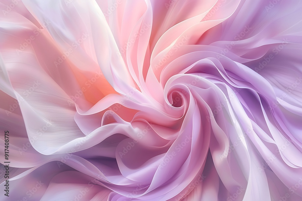 Obraz premium Abstract petals of a flower in shades of pink and lavender, forming a delicate, swirling pattern, soft and gentle, capturing the beauty and fragility of nature.