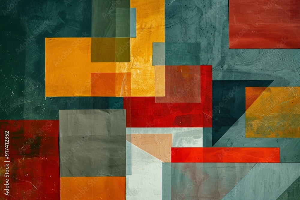 Abstract geometric shapes in red, orange and green on an old paper background Abstract geometric shapes in red, orange and green on an old paper background