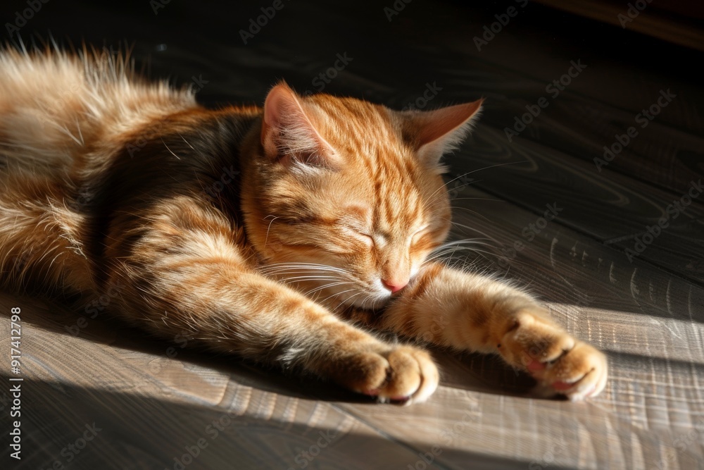 street red cat basking in the sun and copy space - generative ai. Beautiful simple AI generated image in 4K, unique. street red cat basking in the sun and copy space - generative ai. Beautiful simple AI generated image in 4K, unique.