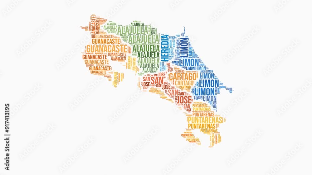 Costa Rica regions word cloud animation. Country logo animated video. Costa Rica colored text cloud. Regions typography style motion graphics. Vibrant video. Costa Rica regions word cloud animation. Country logo animated video. Costa Rica colored text cloud. Regions typography style motion graphics. Vibrant video.