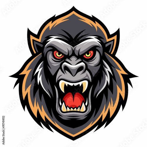 A gorilla head with a mouth full of sharp teeth Gorilla angry face logo photo