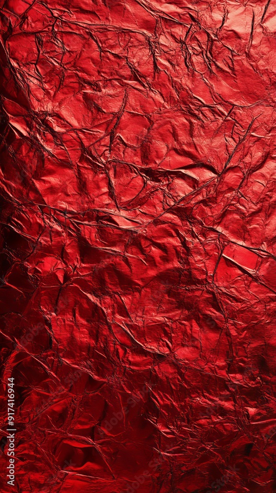 Obraz premium Close-up of crumpled red metallic texture
