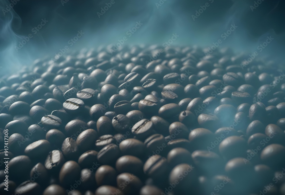 Obraz premium Close-up of roasted coffee beans, with their rich brown color and textured surfaces filling the frame