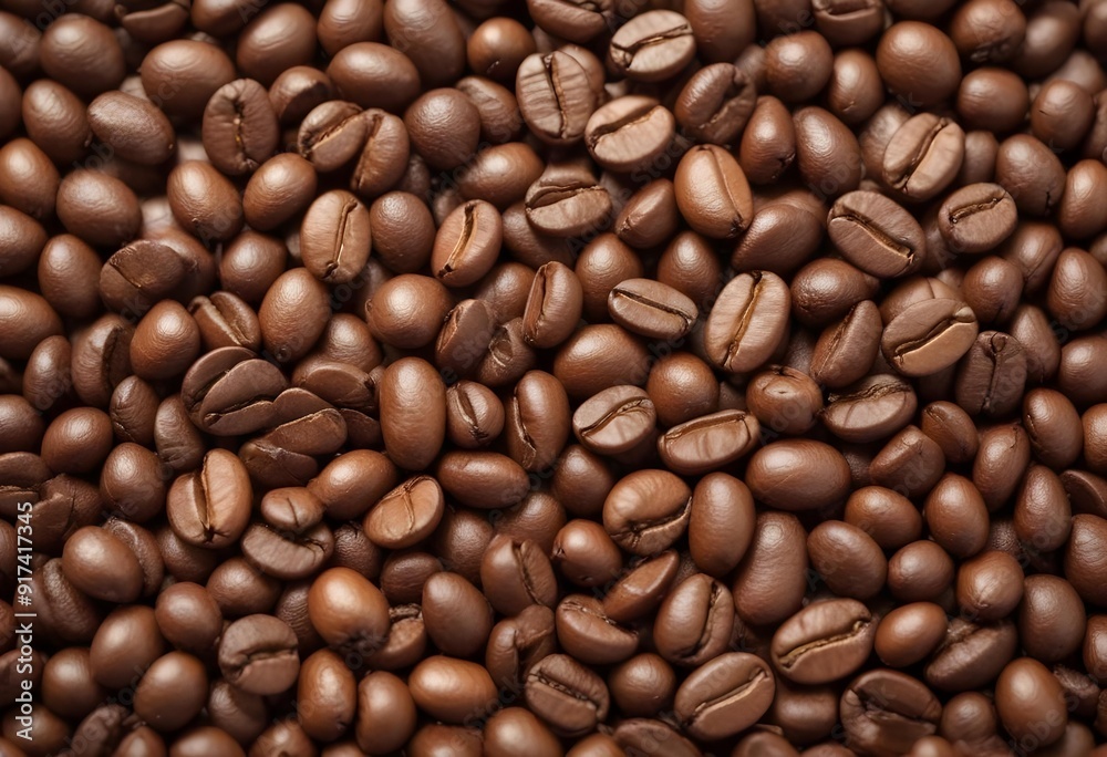 Fototapeta premium Close-up of roasted coffee beans, with their rich brown color and textured surfaces filling the frame