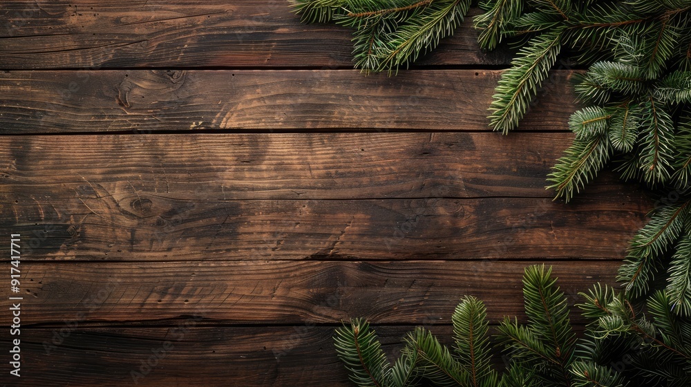Fir Branch Bouquet on Wooden Background - Top View. New Year and Christmas Concept. Fir Branch Bouquet on Wooden Background - Top View. New Year and Christmas Concept.