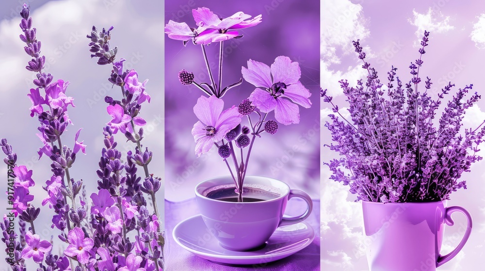 A beautiful photo collage of lavender and purple flowers A beautiful photo collage of lavender and purple flowers