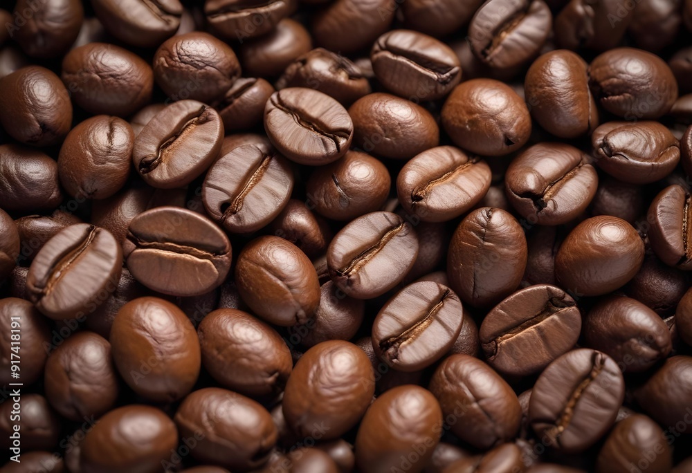 Close-up of roasted coffee beans, with their rich brown color and textured surfaces filling the frame Close-up of roasted coffee beans, with their rich brown color and textured surfaces filling the frame