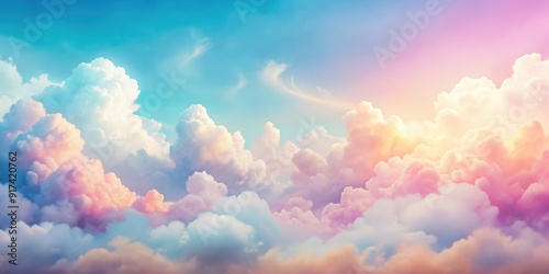 Soft, fluffy clouds against a gradient sky in abstract watercolor form , dreamy, artistic, background, texture, whimsical