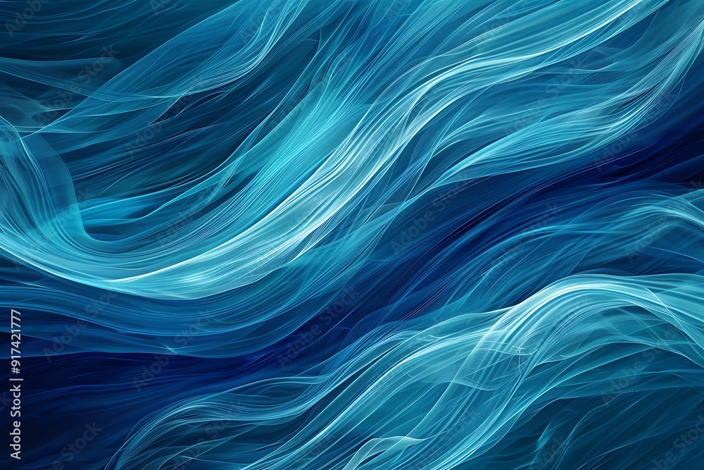 Abstract ocean waves, flowing lines and curves in shades of blue and turquoise, dynamic and rhythmic composition, evokes tranquility and depth, shimmering light effects Abstract ocean waves, flowing lines and curves in shades of blue and turquoise, dynamic and rhythmic composition, evokes tranquility and depth, shimmering light effects