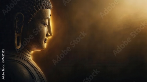 Golden Buddha in mindful reflection, embraced by a subtle, glowing golden aura