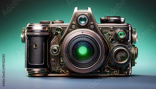 SLR camera with its internal mechanism visible