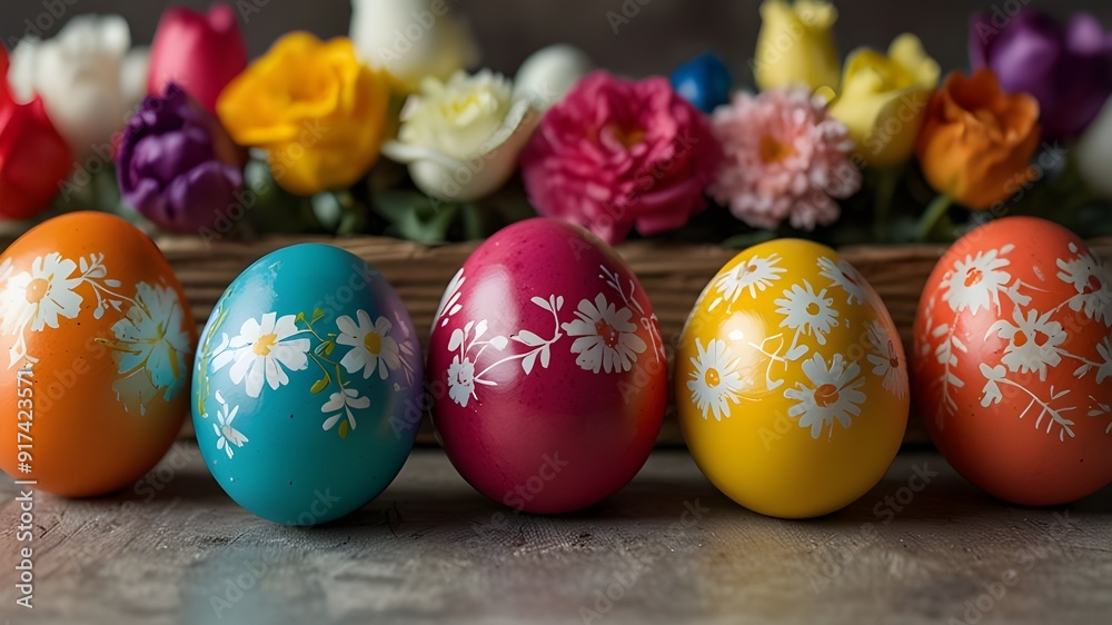 vibrant Easter eggs adorned with flowers vibrant Easter eggs adorned with flowers