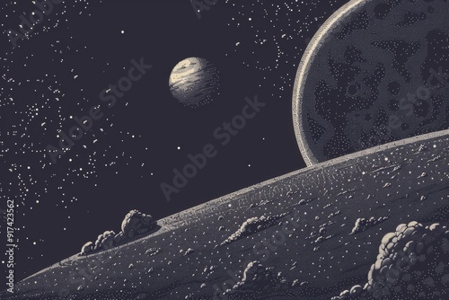 Stylized vintage 3D animation background with mountains, sun and glowing stars. 80s retro futuristic sci-fi seamless loop.. Beautiful simple AI generated image in 4K, unique.