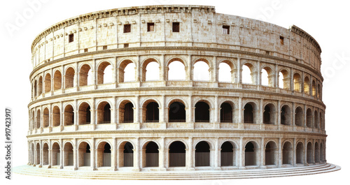 The Colosseum in Rome stands majestically under bright daylight, showcasing its ancient architecture and iconic arches, cut out - stock png.