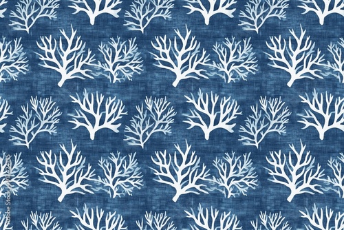 Abstract coral pattern in blue and white, embodying a serene coastal vibe