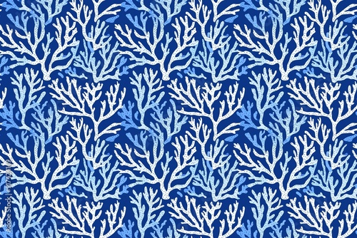 Abstract coral pattern in calming blues, embodying a serene coastal vibe