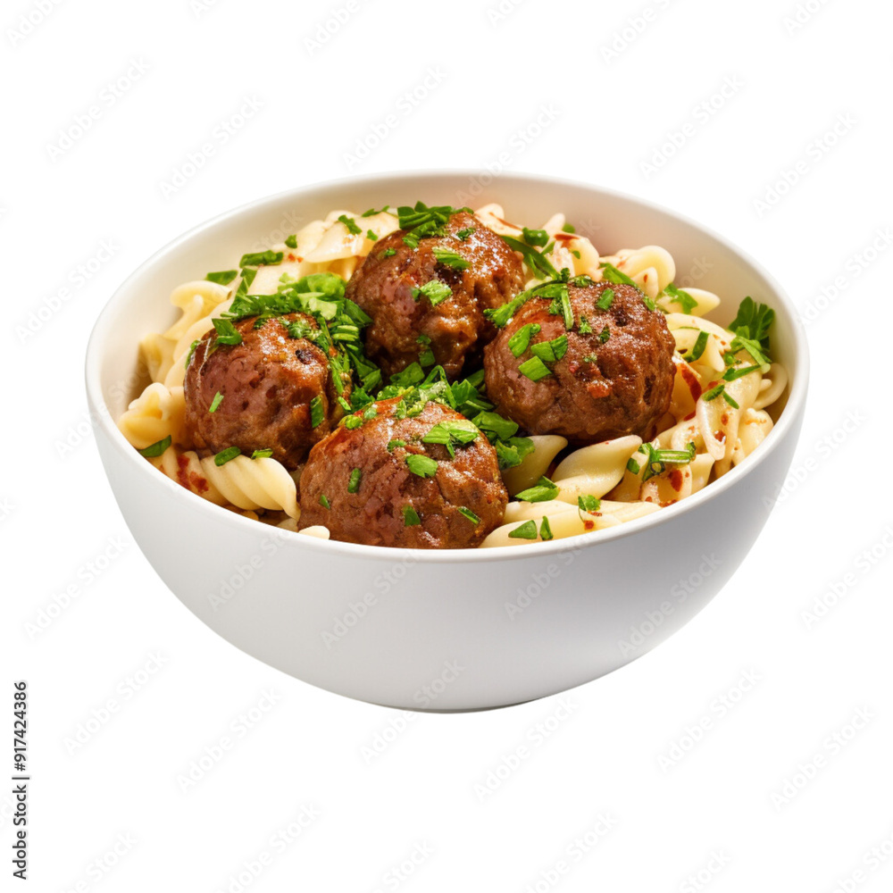 Spaghetti with meatballs and tomato sauce in bowl closeup shot isolated on a transparent background Spaghetti with meatballs and tomato sauce in bowl closeup shot isolated on a transparent background