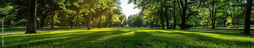 Sunny park with green lawns and trees during the afternoon Sunny park with green lawns and trees during the afternoon