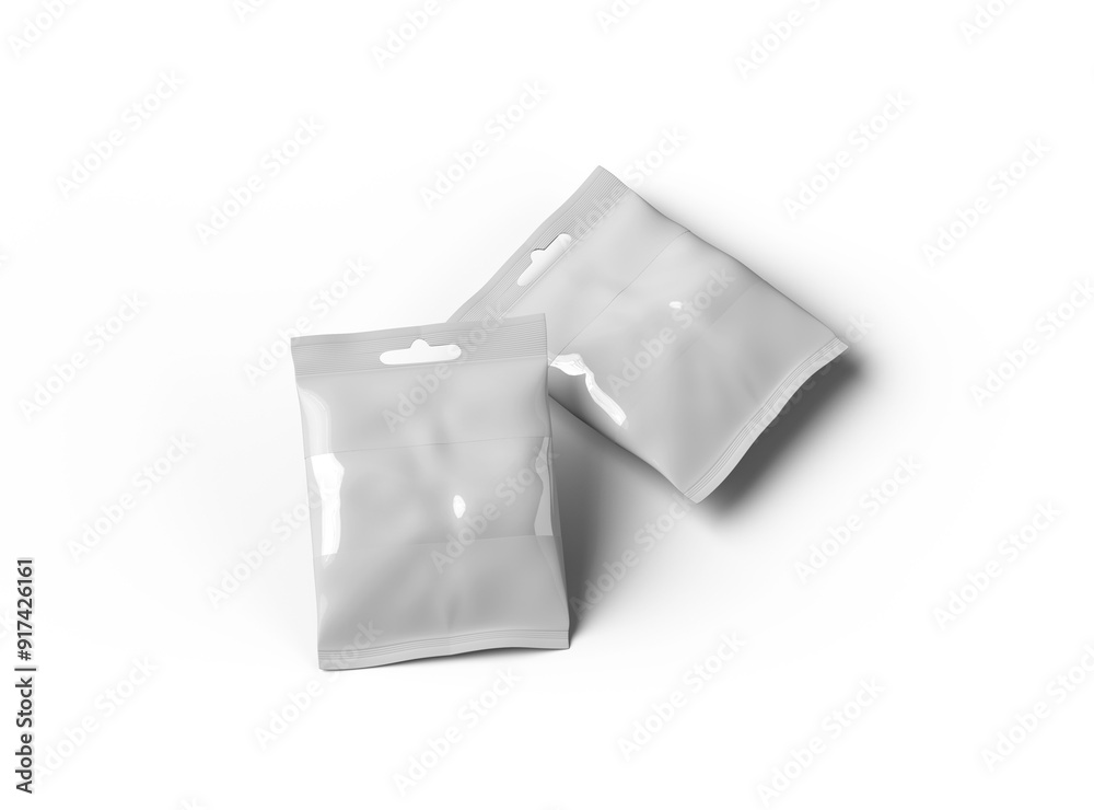 Render of resealable zip-lock bag with hanging hole on transparent background