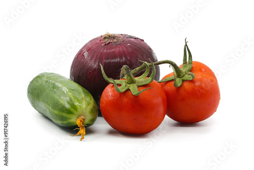 onion cucumber tomato vegetables salad cook food white background