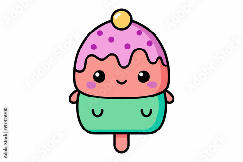 Kawaii Ice Cream Hand drawn coloring page for with thick lines, vector illustration  photo