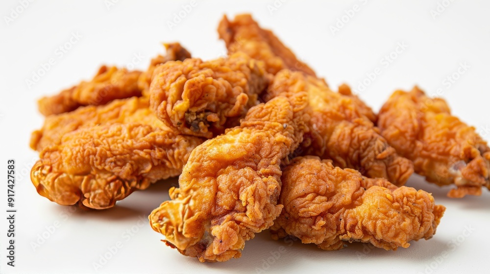 close up of fried chicken white backround 