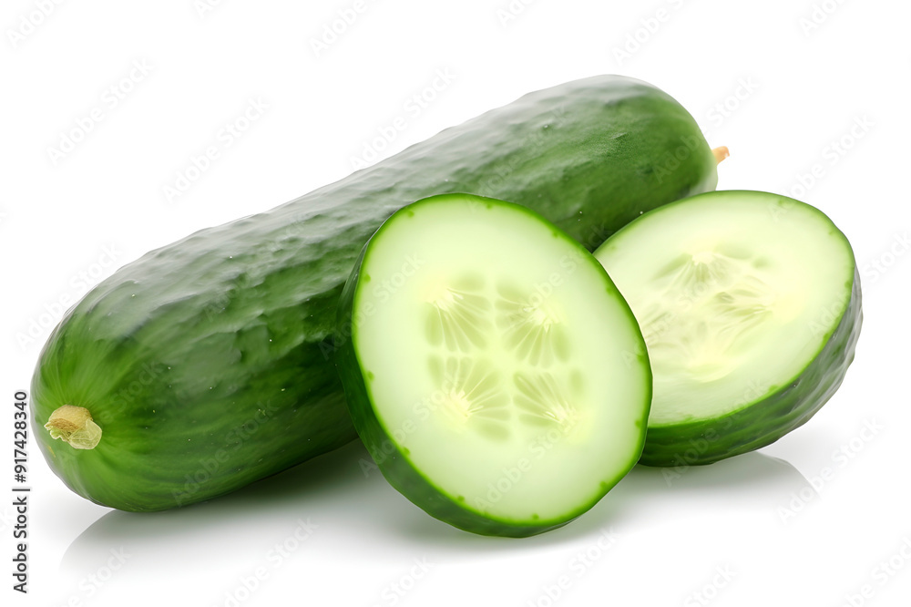 Vibrant Green Cucumber with Juicy Slices Isolated