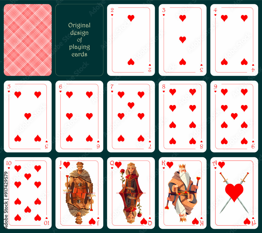 Original design of playing cards. All cards are hearts. Standard poker deck from two to ace. All cards are hearts Original design of playing cards. All cards are hearts. Standard poker deck from two to ace. All cards are hearts