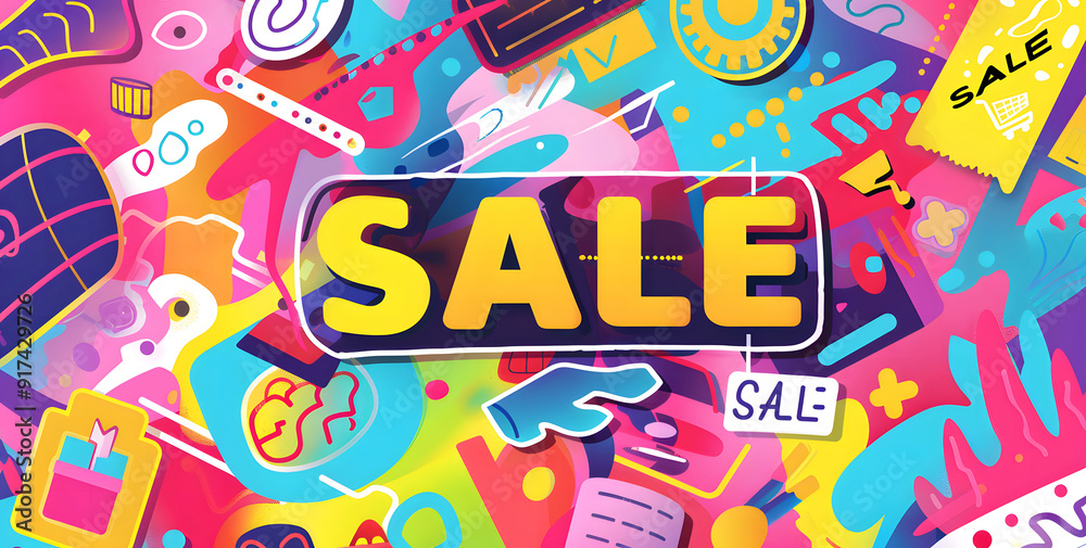 Sale banner template design, Sale word in 3d letters on colorful background with confetti and geometric shapes design Sale banner template design, Sale word in 3d letters on colorful background with confetti and geometric shapes design