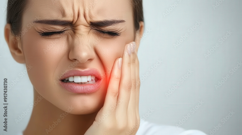 A person is wincing in pain, holding their cheek. They appear to be experiencing dental or facial discomfort. A person is wincing in pain, holding their cheek. They appear to be experiencing dental or facial discomfort.
