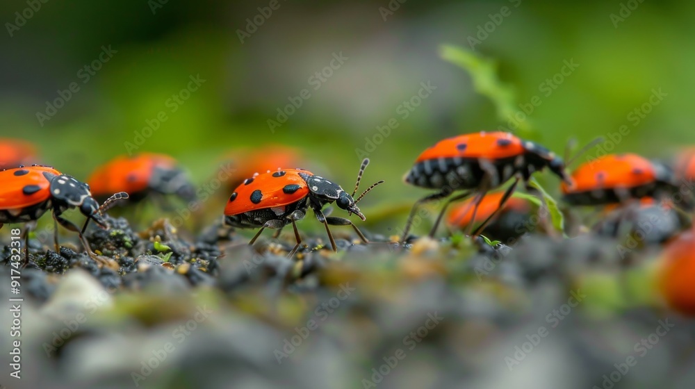 Many Ladybugs Crawling on a Surface in a Sunlit Environment Many Ladybugs Crawling on a Surface in a Sunlit Environment