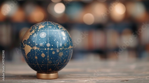 Decorative Globe on Table With Blurred Background Lights