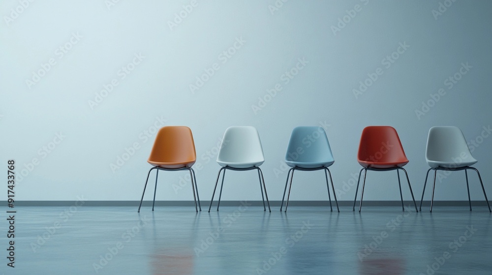 Obraz premium Colorful Chairs Against White Wall