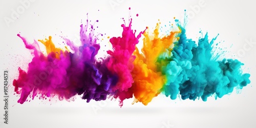 Colorful Holi Paint Splash with Color Powder Explosion on white Background