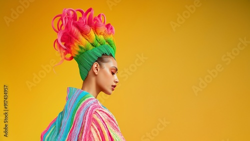 Modefotografie Nahaufnahme ausgefallenes edles Regenbogen Outfit photo