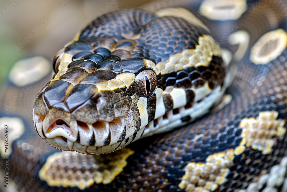 Close-up of a python. Snake isolated on a blurred background. Snake head and eyes.. Beautiful simple AI generated image in 4K, unique. Close-up of a python. Snake isolated on a blurred background. Snake head and eyes.. Beautiful simple AI generated image in 4K, unique.