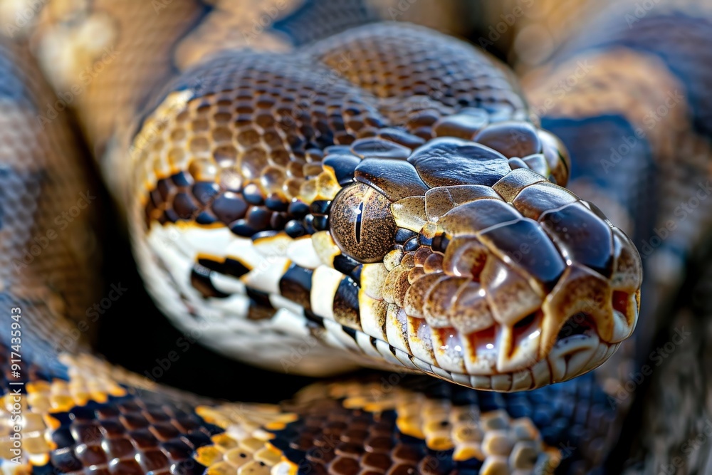 Close-up of a python. Snake isolated on a blurred background. Snake head and eyes.. Beautiful simple AI generated image in 4K, unique. Close-up of a python. Snake isolated on a blurred background. Snake head and eyes.. Beautiful simple AI generated image in 4K, unique.