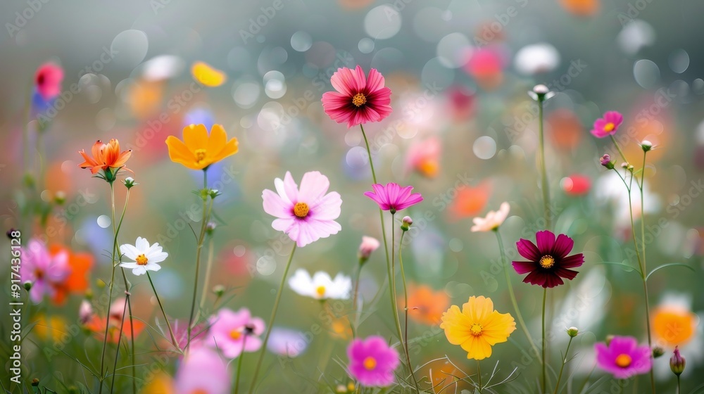 Colorful Wildflowers Blooming in a Spring Meadow
