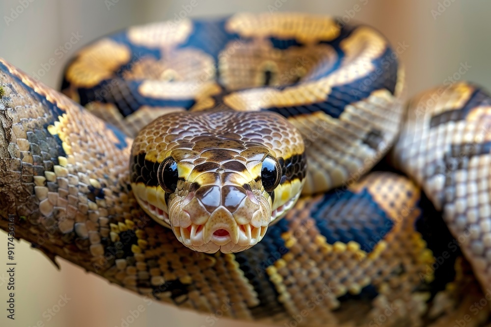 Close-up of a python. Snake isolated on a blurred background. Snake head and eyes.. Beautiful simple AI generated image in 4K, unique. Close-up of a python. Snake isolated on a blurred background. Snake head and eyes.. Beautiful simple AI generated image in 4K, unique.