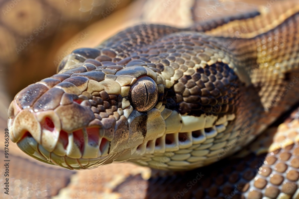 Big multi-colored python snake crawling on the ground. Beautiful simple AI generated image in 4K, unique. Big multi-colored python snake crawling on the ground. Beautiful simple AI generated image in 4K, unique.