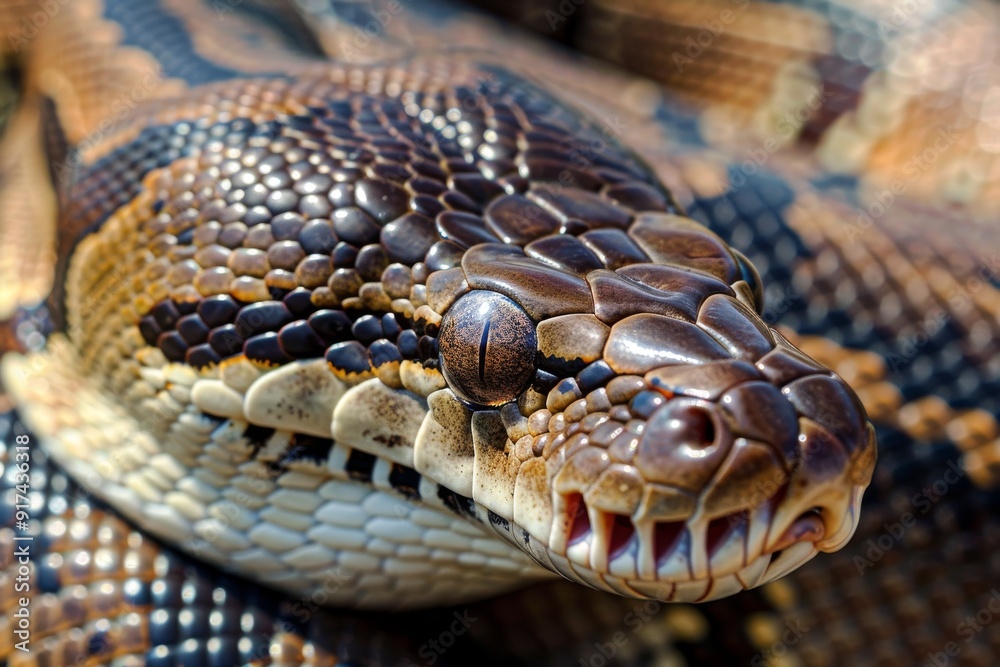 Close-up of a python. Snake isolated on a blurred background. Snake head and eyes.. Beautiful simple AI generated image in 4K, unique.