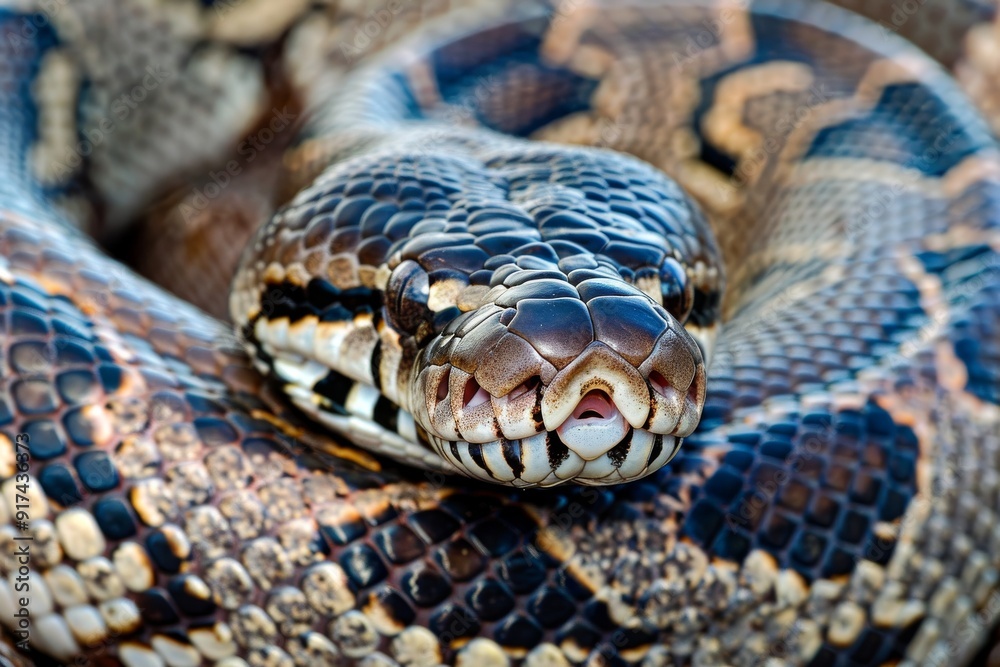 Close-up of a python. Snake isolated on a blurred background. Snake head and eyes.. Beautiful simple AI generated image in 4K, unique. Close-up of a python. Snake isolated on a blurred background. Snake head and eyes.. Beautiful simple AI generated image in 4K, unique.